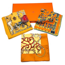 Authentic Hermes Carré 45 Orange x Multicolor Silk Scarf W/1 Box 3 PCS i021262