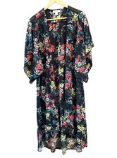 Band of Gypsies Bright Floral Sheer Maxi Duster Cardigan Small Beach Cover Up