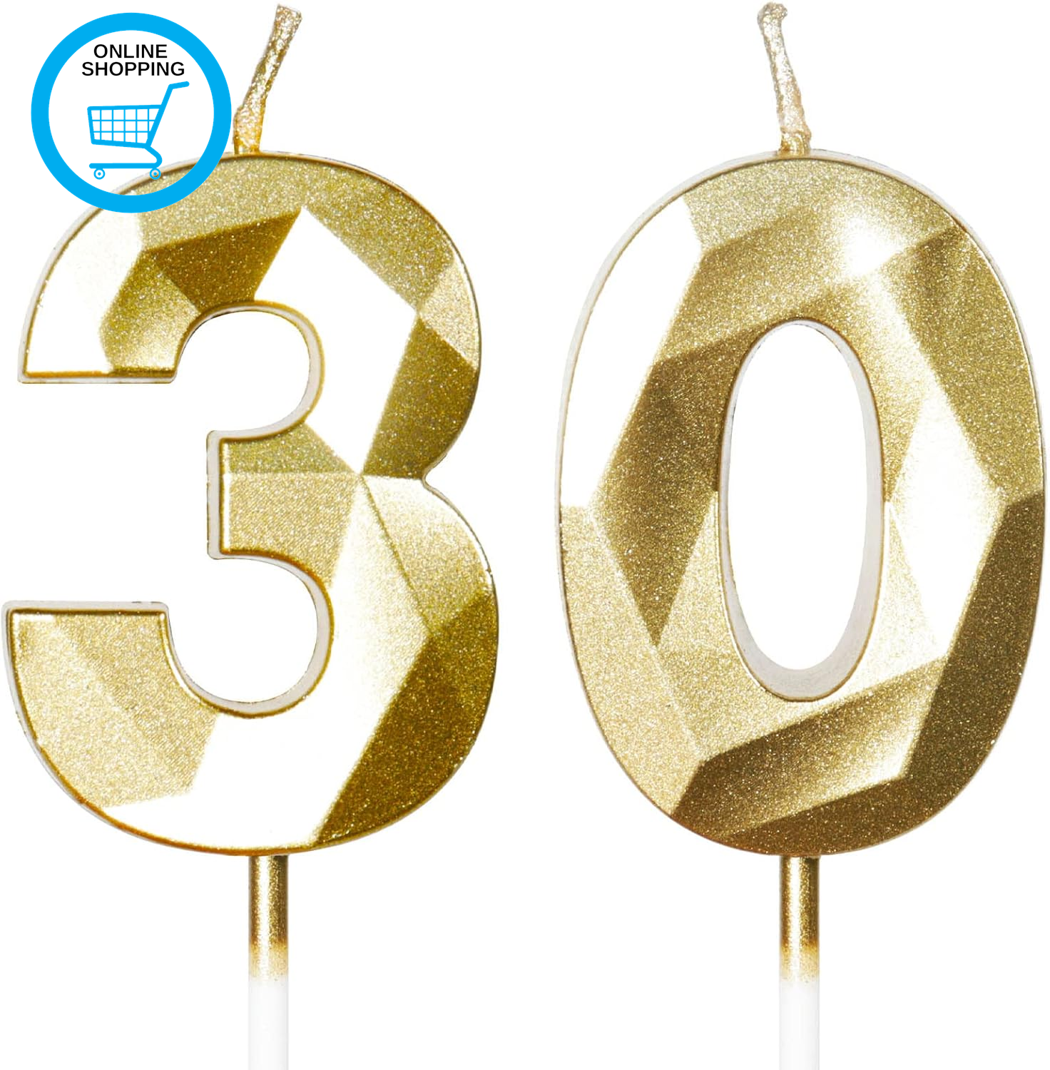 30Th Birthday Candles, Gold Number 30 Happy Birthday Candles, Cake Topper Decora