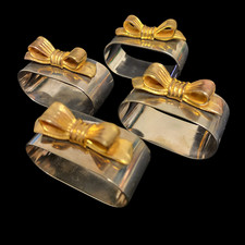Vintage Aukey Silver Plated Gold Victoria Regency Bow Napkin Holder Rings Set