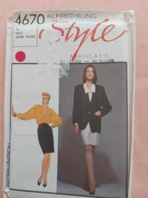 Style 4670 Alfred Sung Vintage Misses' Jacket, Shirt & Skirt Pattern Size 12