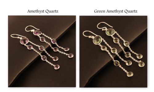 Hydro Long Statement Earrings Silver Plated Drop Dangle Bezel Set Gift Earrings - Picture 4 of 29