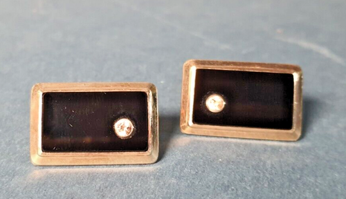 Cufflinks, Art Deco, Onyx and Brilliant (?) gold plated - Picture 2 of 6