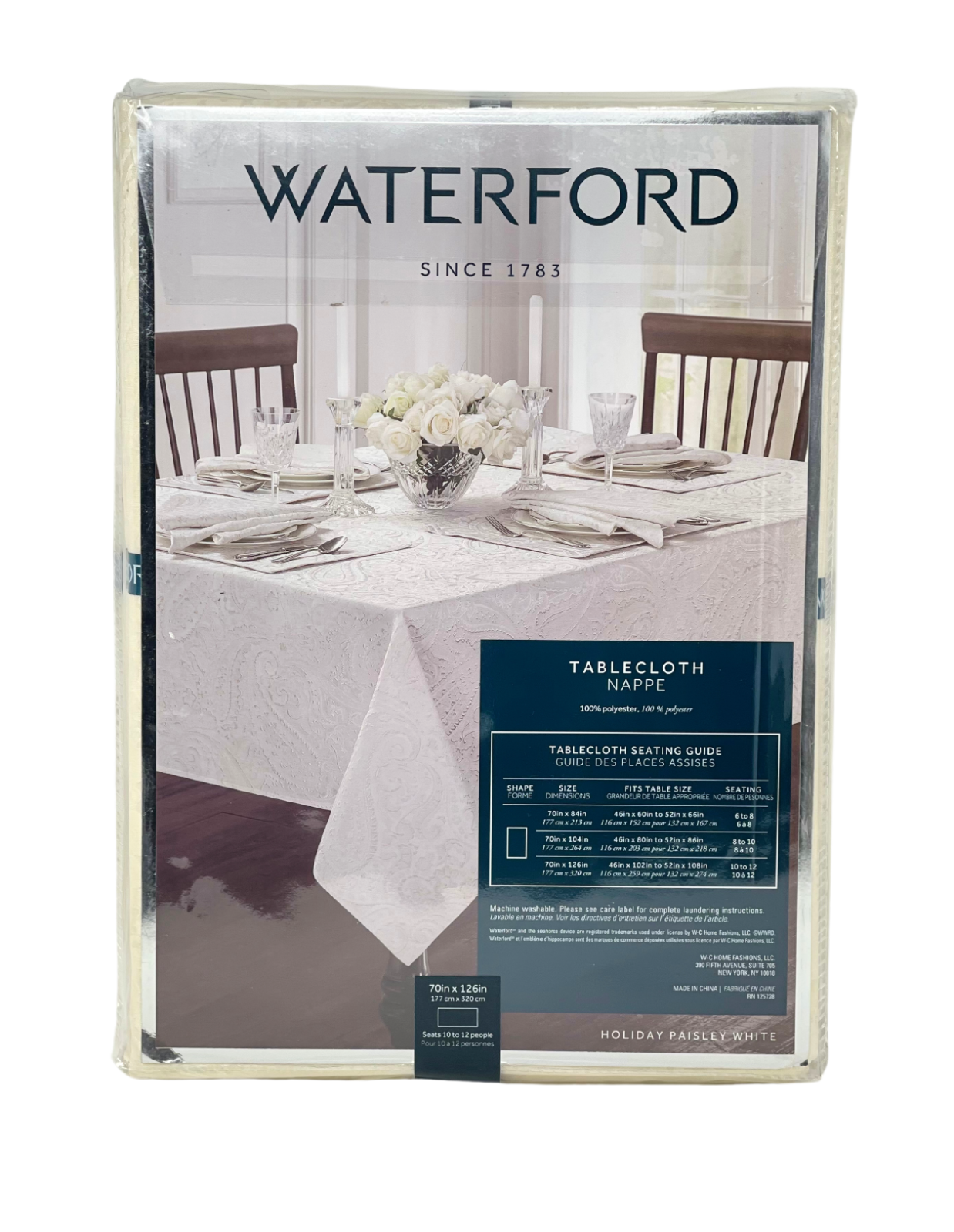 WATERFORD 70 x 126 Holiday Paisley Cream Tablecloth & 12 Napkins Seats