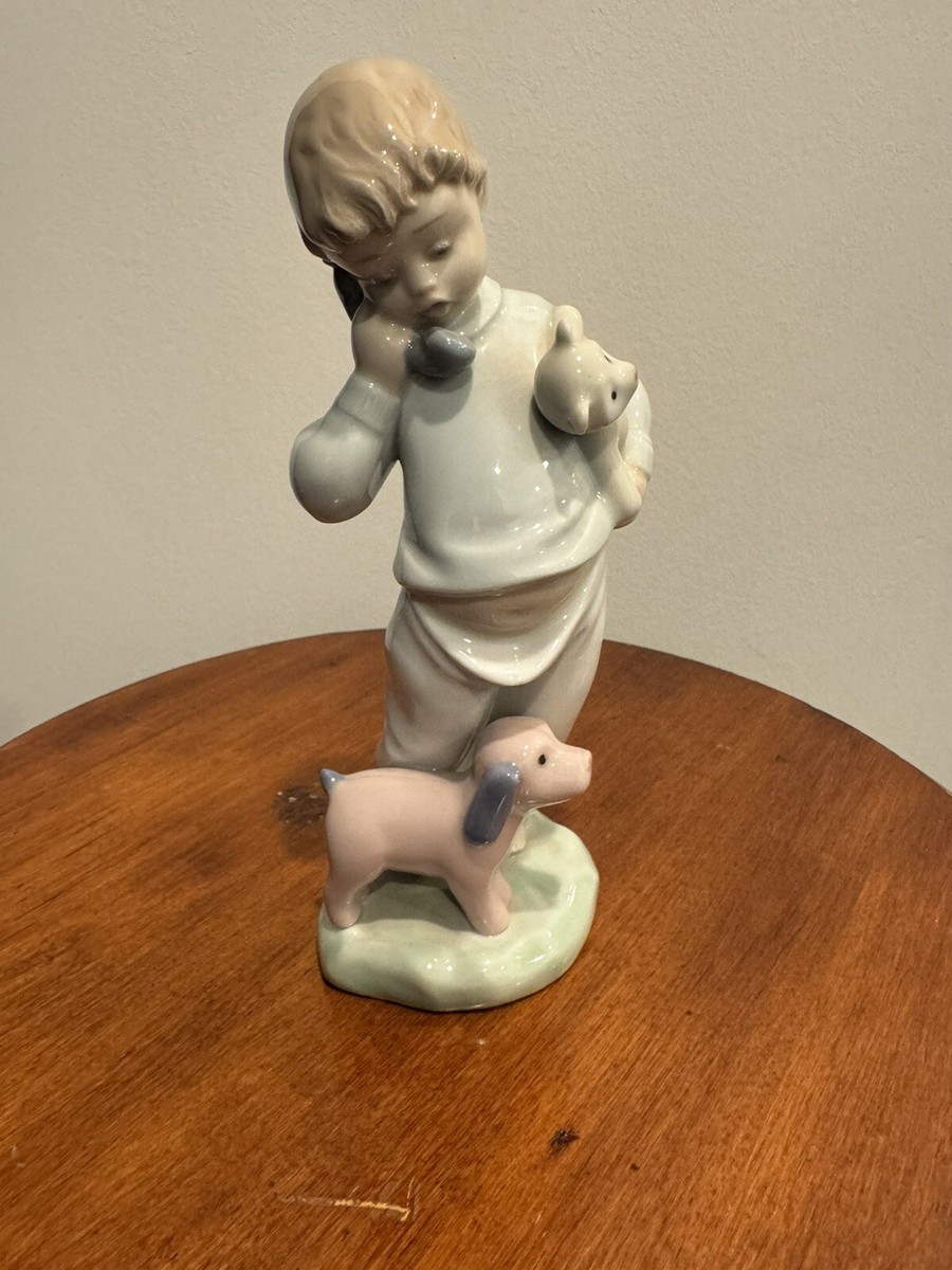 NAO Lladro Figurine “Hello Mommy” Little Boy on Phone w/ Teddy Dog