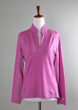 IBKUL 91 Pink Mock Neck Mesh Sleeve 1/2 Zip Athletic Casual Top Size Small