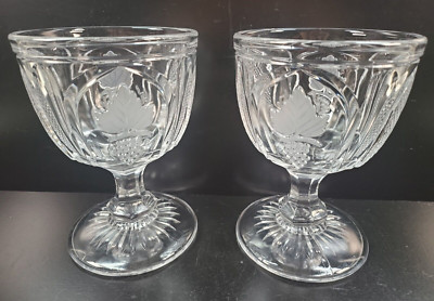 2 Imperial Glass Magnet & Grape Frosted Leaf Open Sugar Bowls Set Vintage Clear
