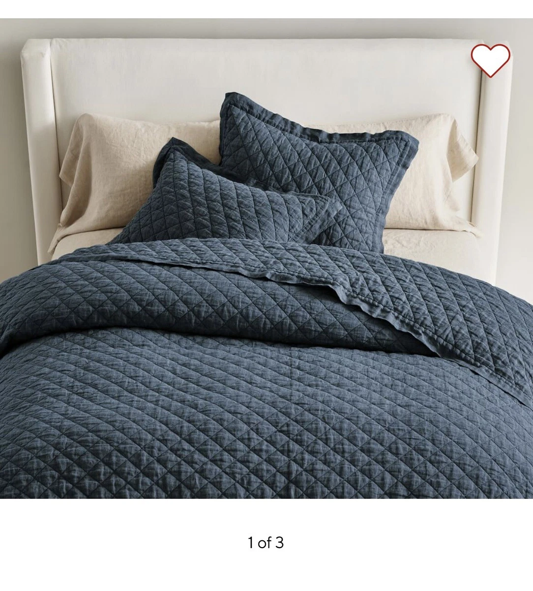Pottery Barn Belgian Flax Linen Diamond Quilt Full Queen Blue