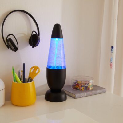 12'' LED Tornado Lamp with Blue Glitter, Battery-Operated, Black Metal Base