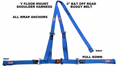 RJS RACING 2'' BUGGY OFF ROAD SEAT BELT 3 POINT B&T Y HARNESS BLUE 51521-CWA-3