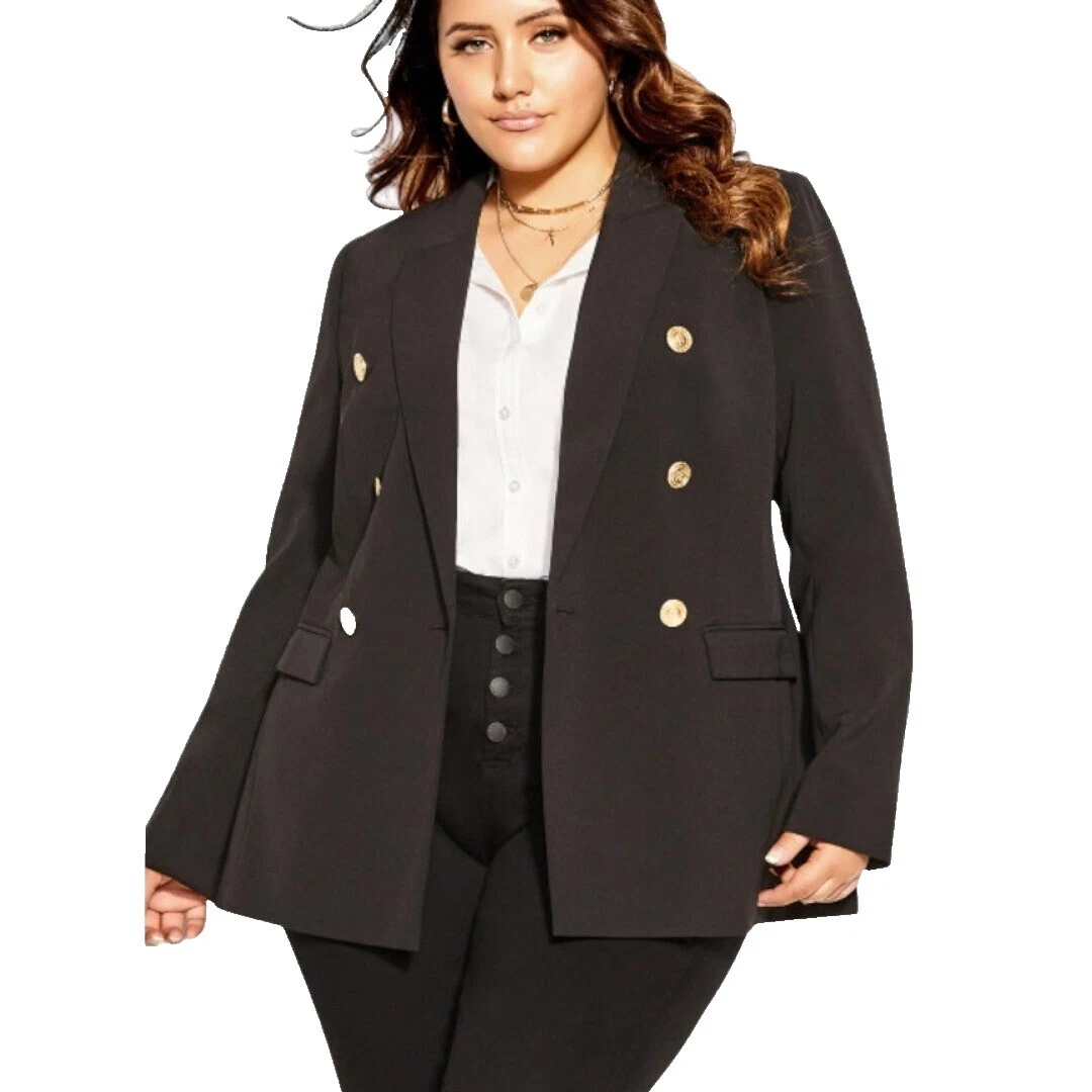 Sólido negro tallas grandes abrigos, chaquetas y chalecos para Mujeres