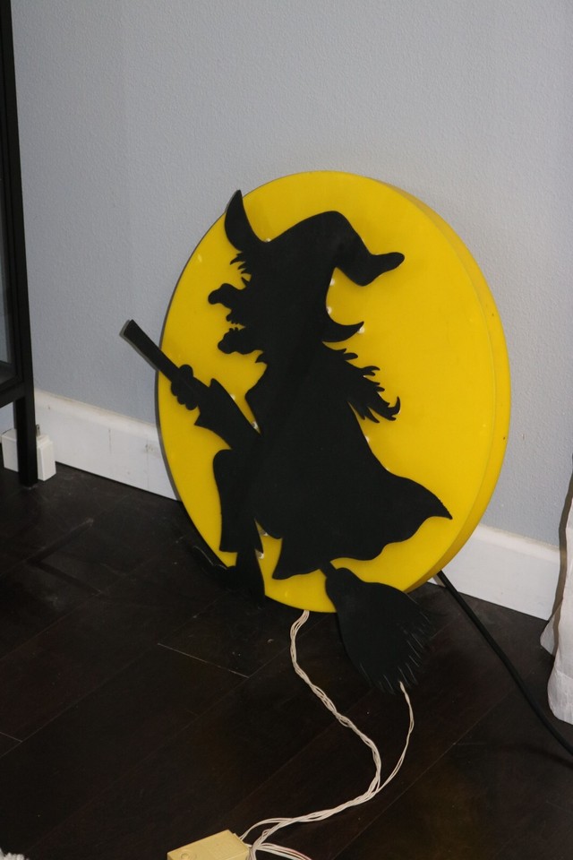Witch On Broom Vintage Atico 19” Lighted Halloween Flying Broom Moon