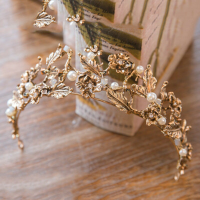Vintage Gold Floral Leaf Pearl Tiara Headband Leaf Tiara Pearl - Etsy main image 4