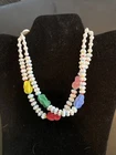 VTG Multicolor Molded Milk Glass Beads  Strand Necklace Japan 15”