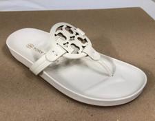 Tory Burch Miller Cloud Thong Logo Leather Flat Sandal US Size 7 New Ivory 198