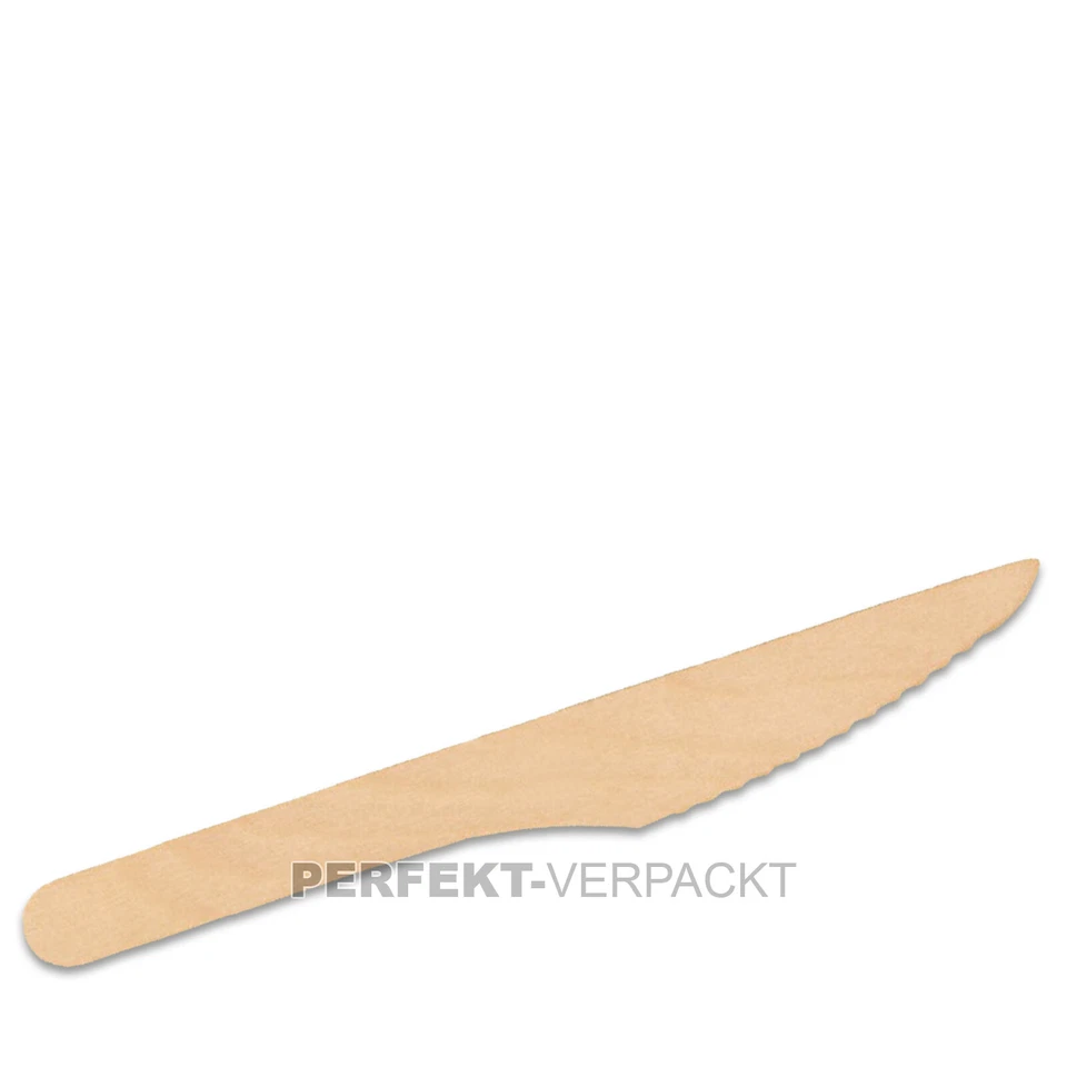 MARKENLOS 100 Messer 16,5cm aus Holz Einwegbesteck Holzmesser Holzbesteck Einwegmesser