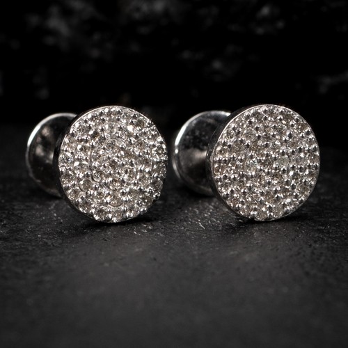 Pendientes traseros redondos de oro blanco de 10 K de diamante natural de 0,22 quilates - Imagen 3 de 7