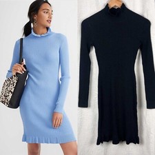 NWT J. Crew supersculpt ruffleneck mini sweater dress stretch ribbed ruffle XS