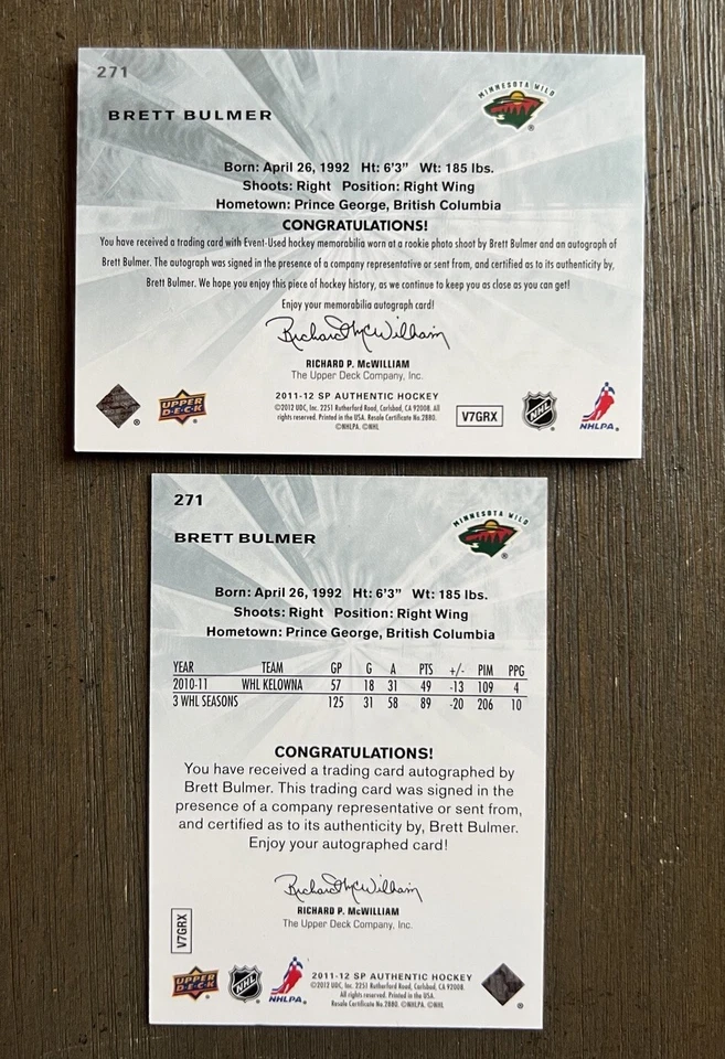 2011-12 SP Authentic Future Watch Auto & FWAP RPA Patch RC /100 #271 Wild - Image 2 of 4