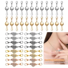 16/24Pcs Lobster Claw Magnetic Clasps Necklace Jewelry Extender Hook W/ Diamonds