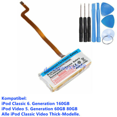 Akku für iPod Video 5. Gen 60GB 80GB A1136 Classic 6. Gen 160GB A1238 & Tool