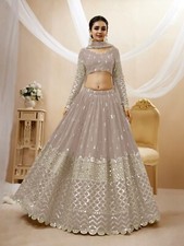 GREY HEAVY GEORGETTE LEHENGA CHOLI WITH NET DUPATTA FOR PARTY RECEPTION