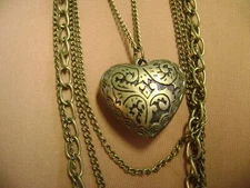 NWT-  OVER THE HEAD 38" LENTH BRASS TONE PUFFED HEART MULTI CHAIN NECKLACE
