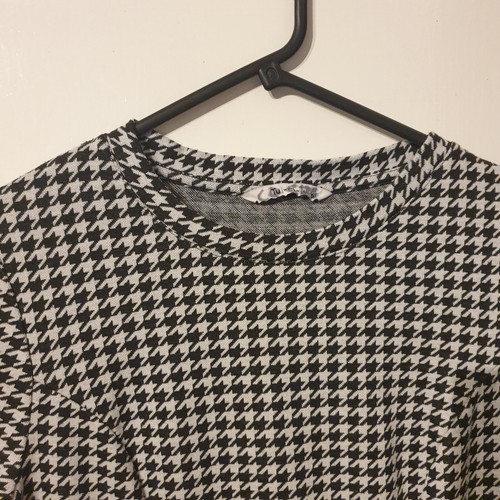 Tu Dress Women Size 10 Black And White Check Stretch Short Sleeve Button Detail - Picture 4 of 9