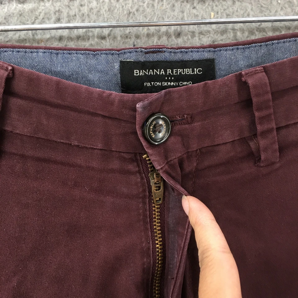 Pantalones chinos ajustados Banana Republic Fulton para hombre 30x32 (32x30,5 real) cremallera púrpura Foto 4 de 4