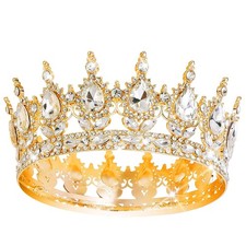 Queen Crown Rhinestone Wedding Crowns and Tiaras for Women Gold White