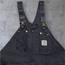 Vintage 90 s Black Carhartt Double Knee Overalls Size 36x32 Faded USA