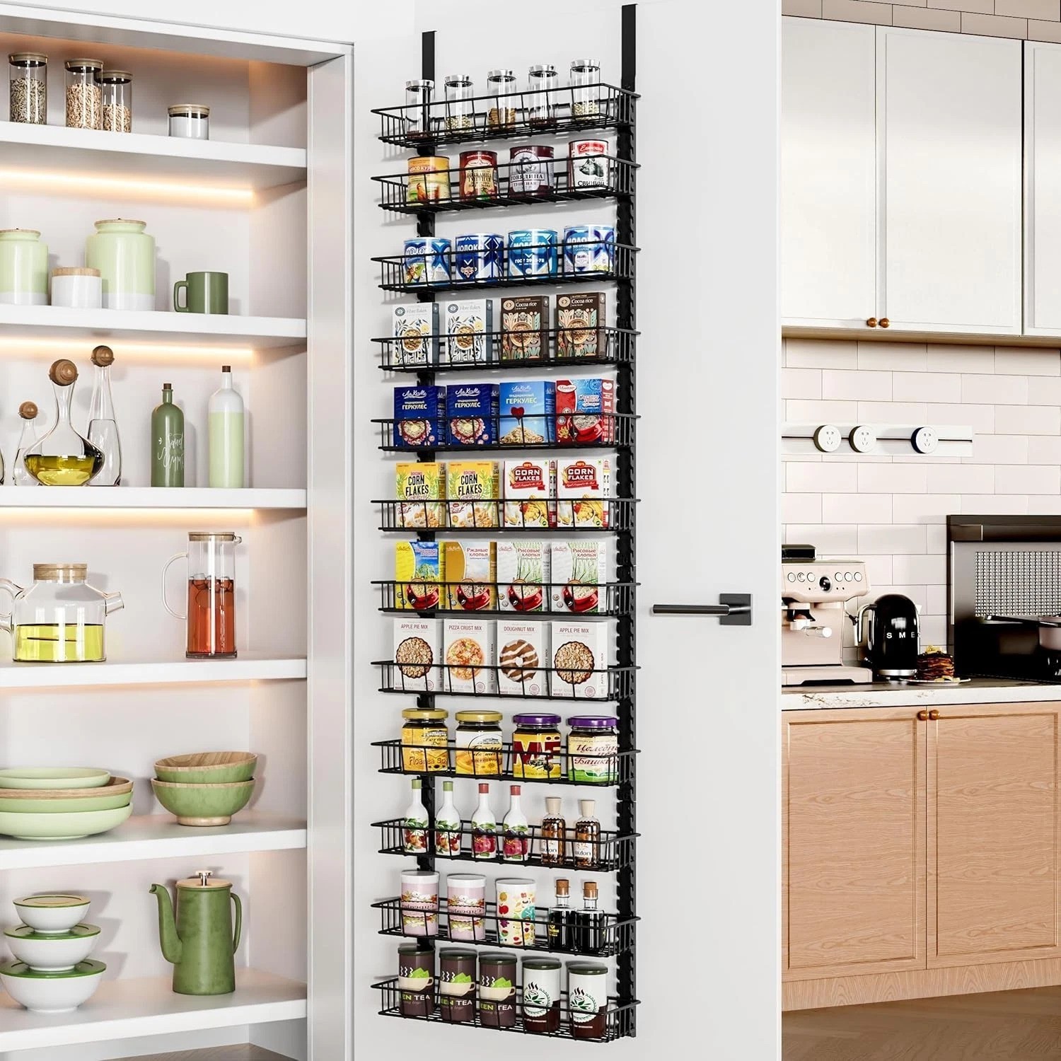 Dual-Use Spice Rack - Hanging or Wall Mount, 12 Tiers, Black