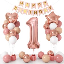 Boho 1st Birthday Decorations for Girls, 40 In Number 1 Rose Gold Balloons
