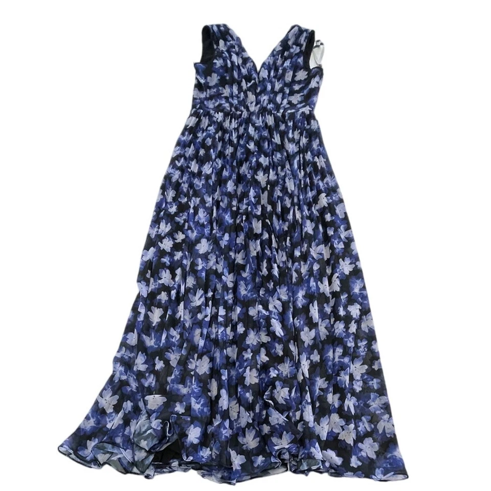 Vestido Monique Lhuillier Mujer 14 Azul Negro Melanie Cuello en V Gasa Sin Mangas Foto 3 de 4