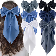6Pcs Large Bows Hair Clips for Women Girls Long Tail Hair Ribbon Silky Satin Bar