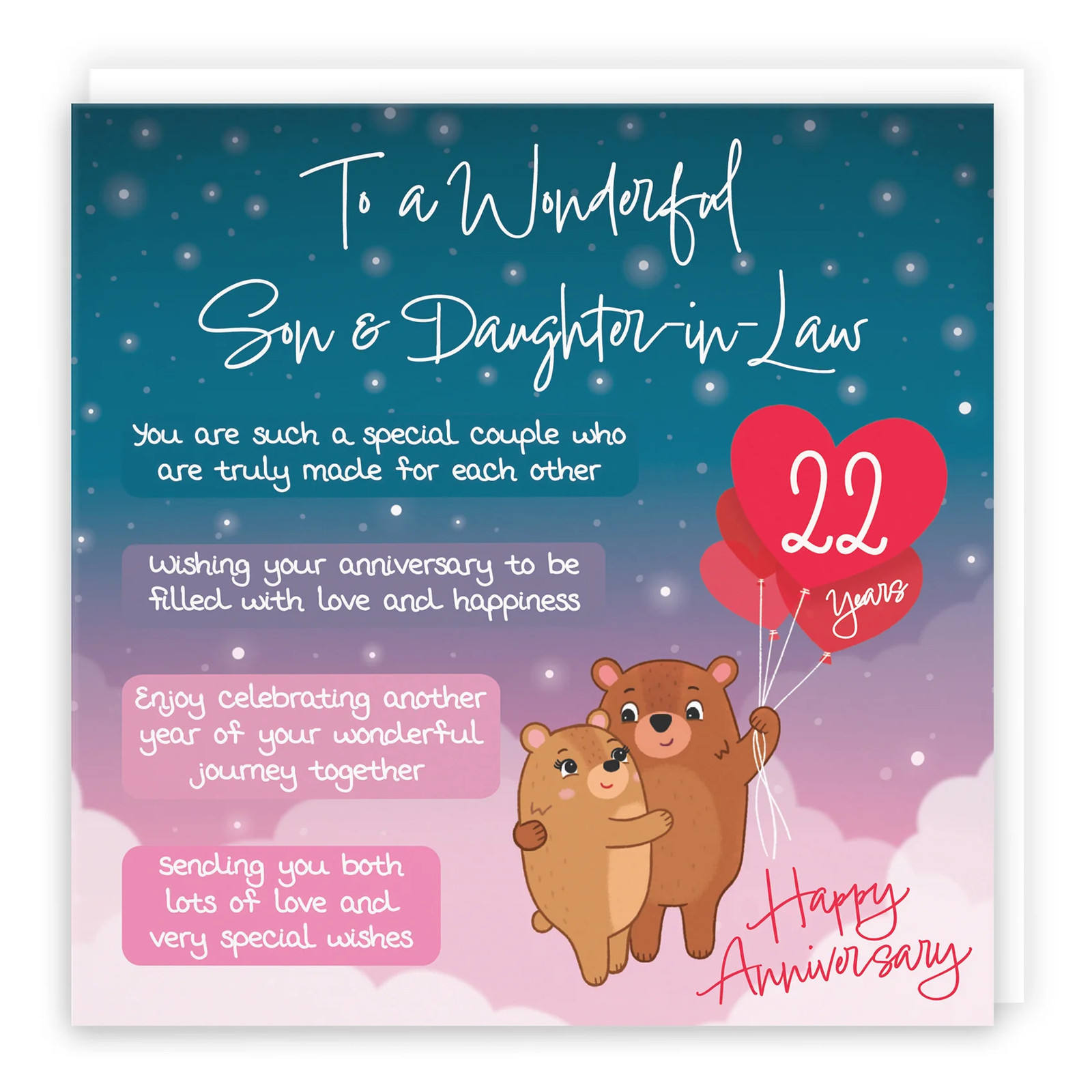 22nd Son And Daughter In Law Anniversary Card Starry Night Cute Bears