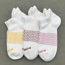 3 Pairs BOMBAS Women's White Honeycomb Solid Ankle Socks Size Med 3 Colors Mix
