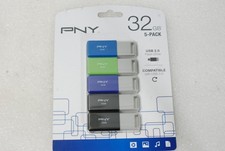 PNY 32GB USB 2.0 Flash Drive 5 Pack COMPATIBLE W USB 3.0 New/Sealed