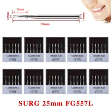 Dental Surgical Long Burs 557L 25mm Shank Tungsten High Speed Carbide USA