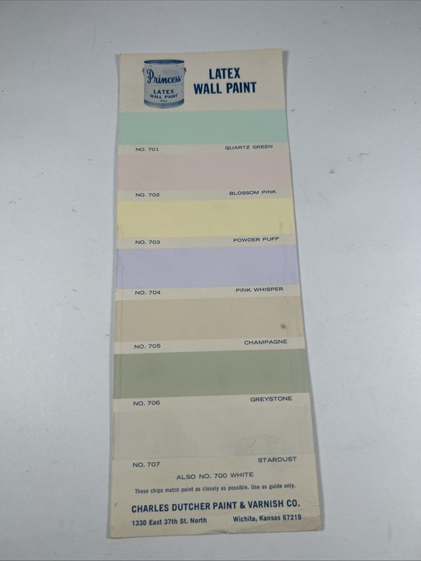 Vintage 1960s Princess Latex Paint Sample Card-Charles Dutcher-Wichita, Kansas