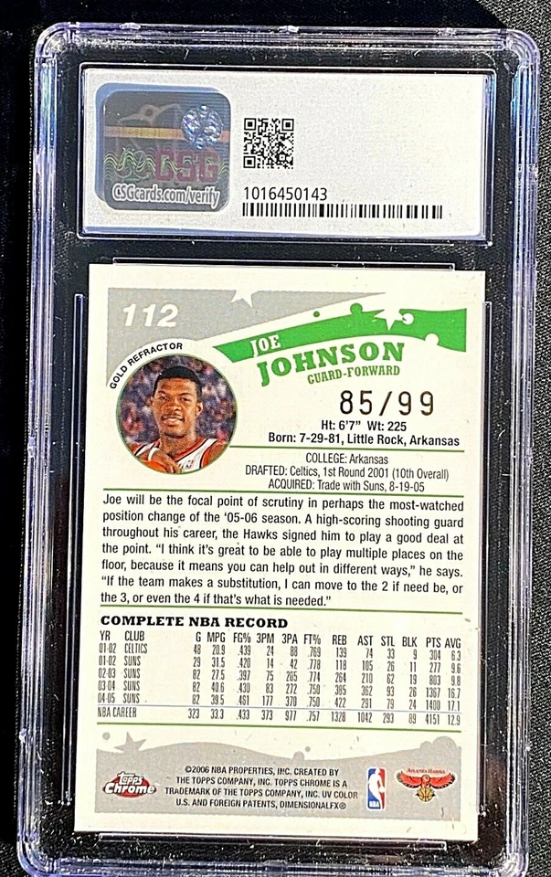 CSG 8 casi nuevo/como nuevo 2005/06 Joe Johnson refractor de oro #12 Topps cromo SP/99 G2759 Foto 2 de 3