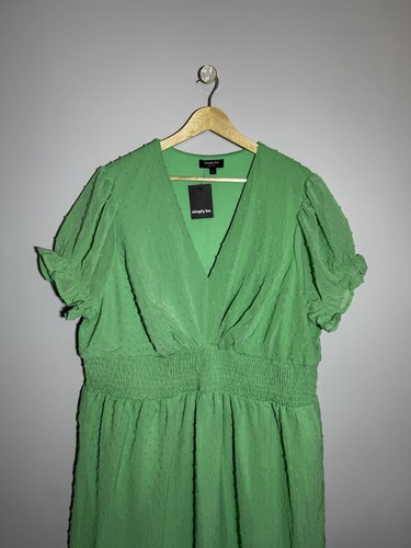 Simply Be Green Textured Ruffle Hem Puff Sleeve Elasticated Waist Dress UK 24 - Picture 2 of 10