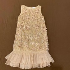 RED VALENTINO Sleeveless Dress Beige Gold Beads Ribbon Embroidery