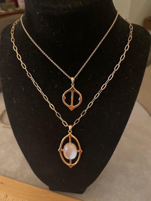 RARE! Stella & Dot Gold "Fortuna" Necklaces Quartz Mother of Pearl Pendant