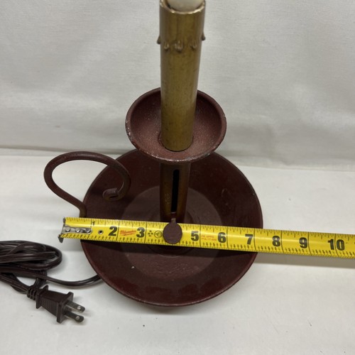 Primitive Country Rustic Early American New England Red Chamberstick Lamp 14” - Picture 13 of 15