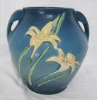 Zephyr Lily Vase 8" Blue Double Handled Vase  Roseville