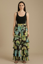 Vtg 60s 70s Silk CHIFFON High Waist FLORAL Print Tiered RUFFLE PALAZZO Pants M