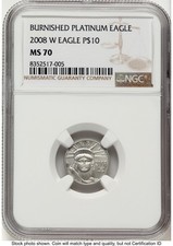 2008-W Burnished Platinum Eagle 1/10 oz Brown Label NGC MS70 7816.30 per troy oz