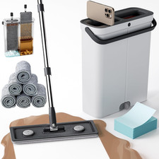 Compact Floor Mop and Bucket - Flat Mop and Bucket with Wringer Set Hands Free 