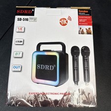 SDRD SD-508 Portable Karaoke Machine with Two Wireless Microphones - Bt - New
